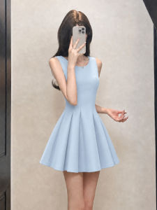 SUHUIQIAN | Blue Sleeveless A-Line Slimming Dress Summer
