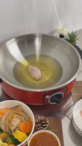 4L Electric Caldron Red Frying Pan 220V 1000W Non-stick Multifunctional Boiling Hot Pot Household Large Capacity 3Pin Plug Multi Cooker Elektrik Periuk