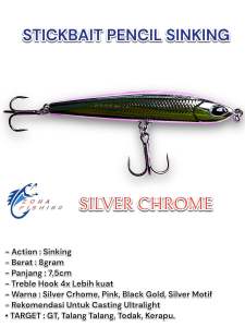 Stickbait Pencil Sinking 75cm 8gr Umpan Pancing Casting Lure Minnow Zona Fishing
