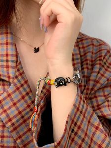 UHADA New Cute Cat Beads Bracelet for Xiaomi Band 8 9 10 Woven Material Adjustable Couples Smart Watch Band Womens Style