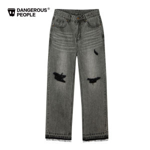 Dangerous People Xiaozhihuan DSP Vintage Washed Casual Hole Long Jeans Loose Straight Leg Jeans for Teenagers Spring Summer Autumn Winter