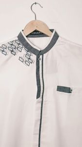 S&D Project Baju Koko Polikatun Bordir Lengan Pendek Ukuran S M L XL XXL 3XL 4XL - Putih Tulang