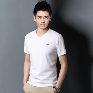 Áo thun nam tay ngắn mùa hè mới thời trang thường ngày cổ tròn cotton nguyên chất màu trắng áo phông ôm vừa vặn màu trơn