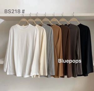 Áo Thun Cotton Dài Tay Bluepops 2025 Mùa Thu Đầu Tiên Dày Dặn Cổ Tròn Màu Trắng Cơ Bản Cho Nam Và Nữ