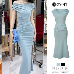 ZY·HT Dinner Dress Women Elegant 2024 Black Dress Blue Dress Off Shoulder Dress Sleeveless Dress 晚装连身裙长裙韩版2024 Women Dress Bodycon Long Dress Korean Style Party Wear Dress For Women Backless Dress For Women Denim Dress 30161