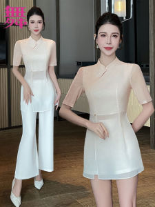 Quần Ống Rộng Màu Khối Mềm Mại Phong Cách Trung Hoa Massage Foot Spa Quần Áo Làm Việc Mới 2025 Đầm Che Mông Gợi Cảm