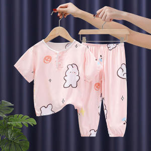 Bộ Quần Áo Ngắn Tay Mùa Hè Dành Cho Trẻ Em Mùa Hè Đồ Ngủ Cotton Vải Bông Lụa Quần Áo Gia Đình Nhân Tạo Cotton Vải Bông Dành Cho Bé Trai Và Bé Gái
