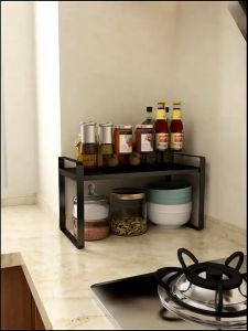 NINI Kitchen Cabinet Shelf Organizers Stackable Seasoning Jar Storage Rack Table Desktop Storage Rack Table Organizer Rak Dapur收纳架