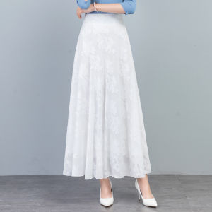 กระโปรงสั้นผ้าชีฟองเอวสูงสไตล์ใหม่ฤดูร้อนปี 2025 สีแดงไวน์ กระโปรงยาวทรงเอเอวสูง กระโปรงยาวปานกลาง กระโปรงทรงเอ