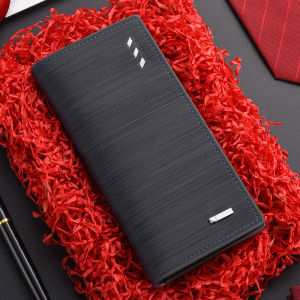 Business Mens Long Wallet Microfiber Synthetic Leather Short Wallets Men Stripe Male Purse Coin Pouch Multi-functional Cards