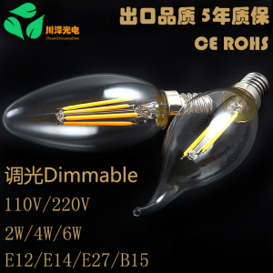 Adaptive LED Vintage Edison Bulb E12 E14 Tungsten Filament Candle Light 2W 4W 6W Dimmable 110V for Indoor Outdoor Lighting