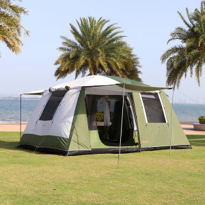 Large Capacity Camping Tent Double Layered Sunshade Waterproof Outdoor Shelter for 4-6-8-10 People Two Rooms with Hall