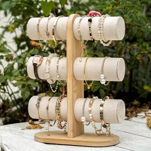 3 Layer Rack Organizer Wood Jewelry Bracelet Storage Display Chain Watch Hard Stand Holder Woman