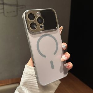Big Window Glass Lens Protect Magnetic Phone Case For iPhone 17 Air 16 15 14 13 12 Pro Max Magsafe Wireless Charge Frosted Cover