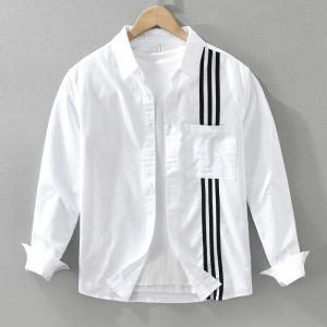 Áo Sơ Mi Nam Tay Dài Cotton Nguyên Chất Màu Trắng Giản Dị Thường Ngày Dáng Rộng Thời Trang Áo Khoác Ngoài Mỏng Mùa Thu