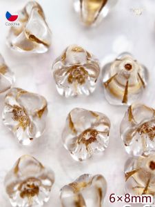 Czech 6x8mm Lotus Flower Gold-Embellished 5-Petal Windbell Grass Earrings Necklace Loose Beads DIY Jewelry Accessories