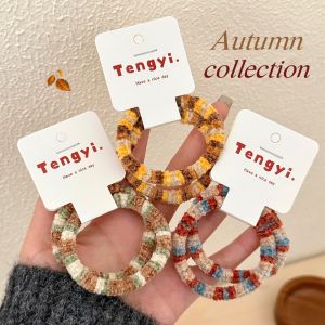 2/10 Pcs Candy Colored High Elasticity Plush Hair String Set With Korean Style Hair Tie And Rubber Band