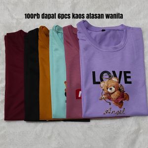 kaos wanita lengan pendek 100rb dapat 6pcs motif love angel kekinian bahan babyterry premium sudah dapat 6warna dan 6 motif terbaru