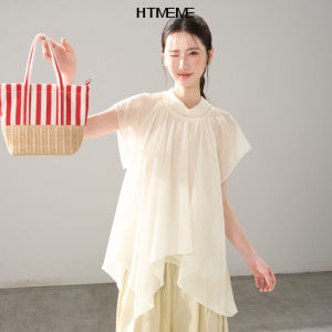 HTMEME | Áo Sơ Mi Tay Ngắn Nơ Bất Đối Xứng Thoáng Khí