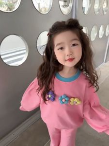setelan anak perempuan Import/ one set anak /Setelan Baju Atasan Sweater Katun Bunga 3D Polos Celana Panjang Cutbray Korean Style 1- 4 Tahun