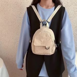 Solid Color Mini Backpack Corduroy Small Backpacks Simple Casual Student Bookbags Traveling Rucksack Fashion Women Soulder Bag