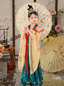 Elegant Ancient Chinese Style Girls Dress with Wide Sleeves Spring Autumn Childrens Tang Suit Style Super Fairylike One Piece