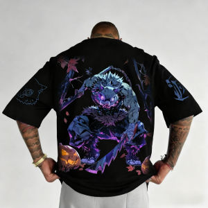 Bandai | Demon Slayer Anime Halloween Colorful Printed T-shirt 2025 Summer Mens New Japanese Harajuku Casual Loose Short Sleeved Top