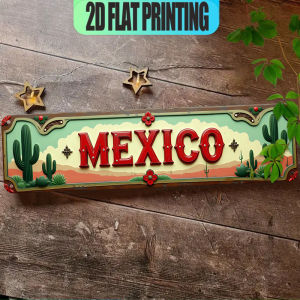 CIFbuy | Mexican Vintage Metal Sign 2D Flat Wall Decor Pre-Drilled Hole Art Plaque for Home Bar Garage Holiday Gift Mexican Vintage 2D F
