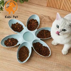 Multiple Cat Plate Bowl Petal Shaped Six Compartment Pet Dinner Bowl Multi cat Family Feeding Bowl