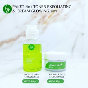 Paket 2in1 Cream & Toner Exfoliating Liz Skicnare: Pemutih Kulit Wajah dan Penghilang Flek Hitam
