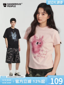 Dangerous People Xiaozhi Humor Cat Sprite Print T-Shirt Short Sleeve Couple Cotton Summer Fashion Brand Youthful round Neck