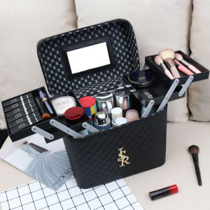 Di Động Dung Tích Lớn Nhiều Lớp Nữ Túi Đựng Đồ Trang Điểm Đơn Giản Đa Năng Cầm Tay Hộp Bảo Quản Phong Cách Cổ Điển Hình Khối