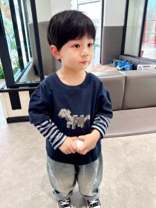 Casual Cotton Long Sleeve T-Shirt for Boys Cartoon Print Autumn Spring Seasonal Wear Comfortable Breathable Pure Cotton Shirt