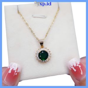 Xp.id - Kalung Nuri Liontin Batu Hijau Gold Perhiasan Fashion Wanita Xp