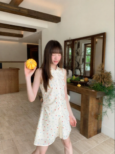 NIHAOKANONG | Đầm Hoa Đục Lỗ Dây Kéo Pháp
