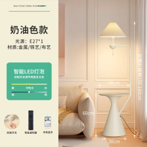 Modern Minimalist French Cream Style Floor Lamp Bedroom Sofa Atmosphere Lighting Iron Body Cloth Shade Remote Control LED Light