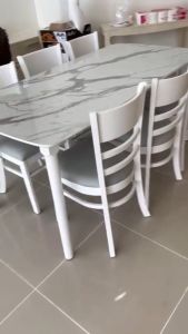 Bàn Ăn Cơm Giả Đá 6 Ghế - Bộ Bàn Ăn Gia Đình 6 ghế cabin trắng - TH Ngọc Mai - BH 12 tháng