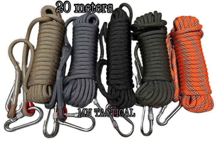20 meters Static Utility Rope w/Free 2 Carabiners