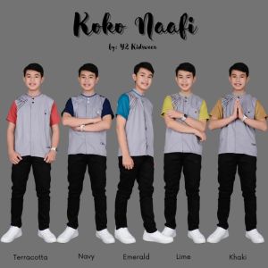 Baju Koko Naafi Setelan Pakaian Muslim Anak & Remaja Lengan Pendek Bahan Katun Toyobo