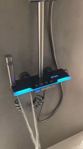 QUITE Smart Digital Display Pressurized Rainlfall Wall-mounted Atmosphere Light Shower System Set Bathroom 4 Ways Water Outlet Faucet System