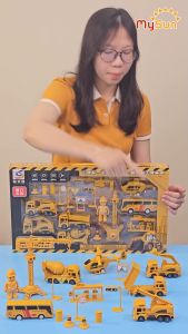 Bộ xe CÔNG TRÌNH đồ chơi cho bé trai mô hình: Cần cẩu Xe Ben Xe Tải Trộn bê tông – MySun