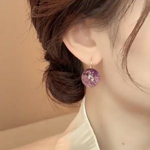 good 999 18k gold Fashion Design Purple Clear Gold Foil Crystal Earrings ES63679