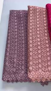 Luxury Hot Pink Guipure Cord Lace Fabric With Rhinestones Nigerian Style Hollow Water Soluble Lace For Party Wedding Dress Sew