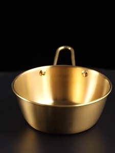 304 Stainless Steel Korean Rice Wine Bowl Gold Handled Portable Small Food Drink Serving Tableware