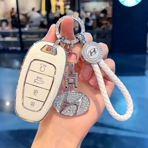 Ốp khóa Hyundai Tucson 2022 -2025 santafe 2021 -2025. Loại 4 nút( Kem vàng) - ốp mạ TPU sang trọng