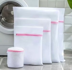 Pink 5-piece zipper laundry bag Fine mesh high-quality storage bag Home clothes cleaning protection washing machine wash bag