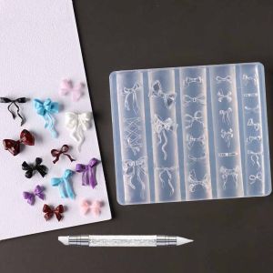 1Pcs 3D Bowknot Silicone Nail Molds+1Carving Pen Y2K Ballet Style Ribbon Nails Stencils Sculpture Bows Manicure Template Tools *