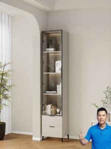 PAMEDI | Corner Storage Cabinet Glass Display Wooden Bookshelf