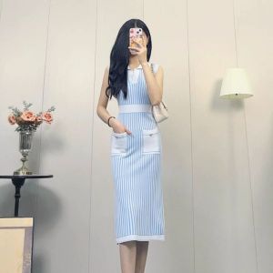 Missliu Fashion Womens Little Fragrant Sleeveless Knitted Dress 2025 Summer Polo Neck Slim Fit Knitted Tank Short Skirt