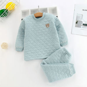 Winter Kids Pajamas For Baby Children Thermal Underwear Clothes Suit Three Layers Thick Cotton Toddler Boys Girls Sleepwear Set